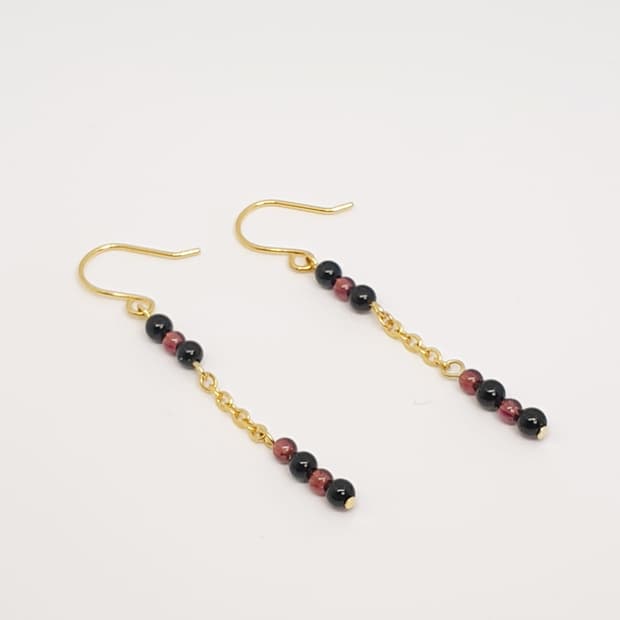 가넷&오닉스 체인 귀걸이