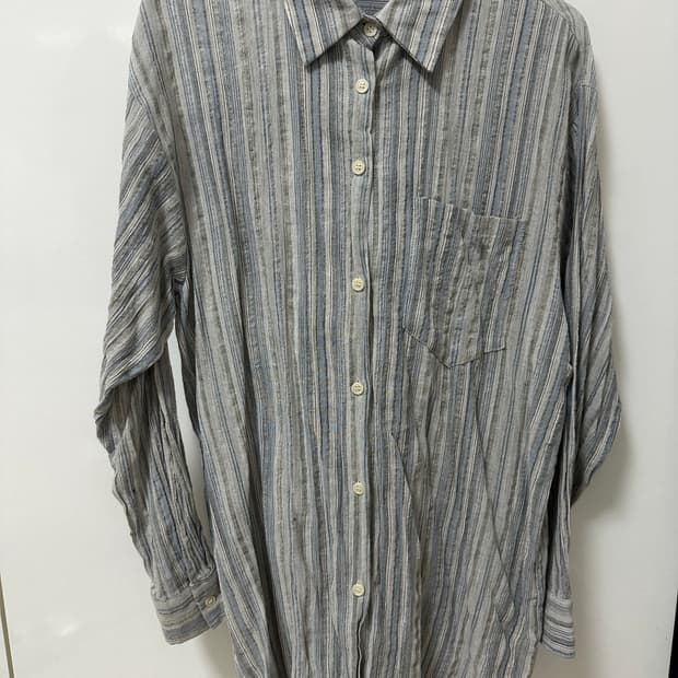 stripe linen overfit shirt (blue)