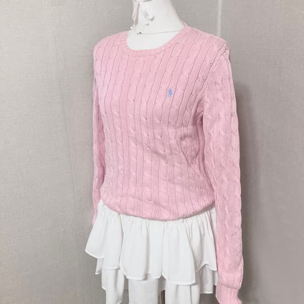 폴로 핑크 꽈배기 니트 M