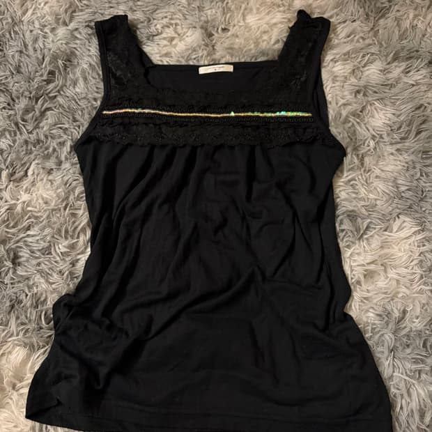 Japanese vintage 모리걸하구미 레이스 스팽클 탑 