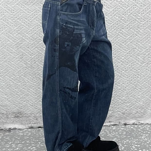 푸부 일본풍 올드스쿨 스트릿 프린팅 데님팬츠 32인치 C08749