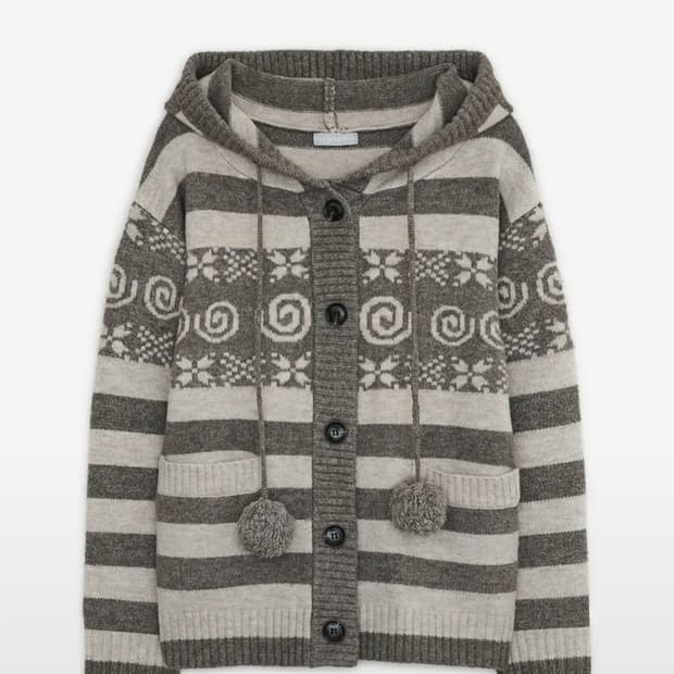 허그유어스킨 엔젤 윙 후드 폼폼 가디건 (브라운)