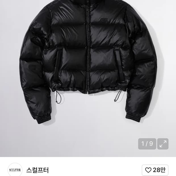 스컬프터 104 크롭 푸퍼 다운 숏패딩 블랙 S