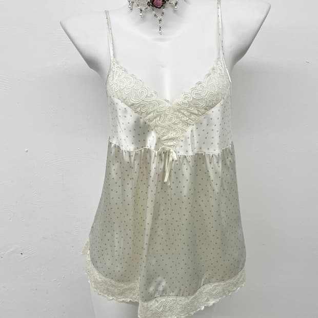 도트 새틴 레이스 슬립