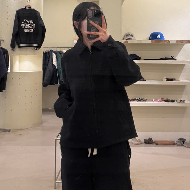 미니멀 울 카라 집업 자켓 블랙 U798