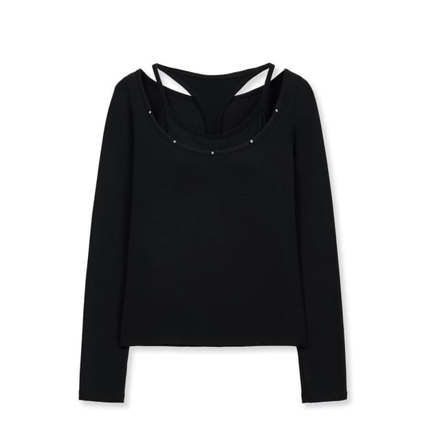 착샷 O 헬레네 파리스 레이서 브라탑 스터드 롱 슬리브 블랙