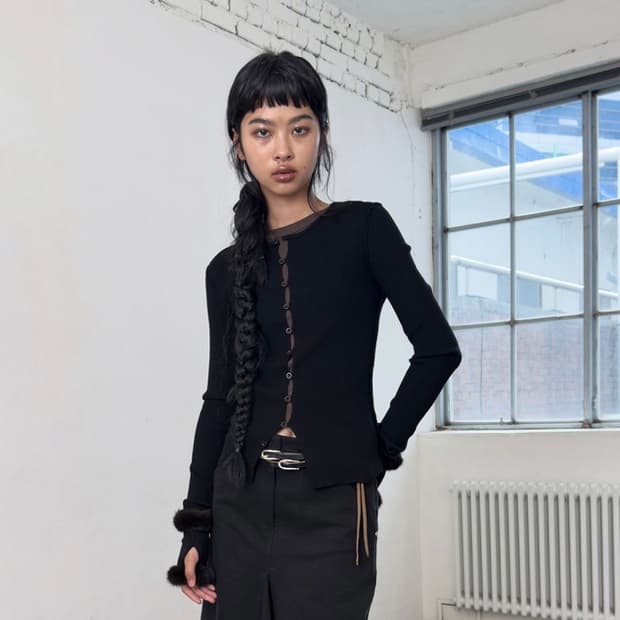 포르테나 RIBBED BUTTON CARDIGAN 