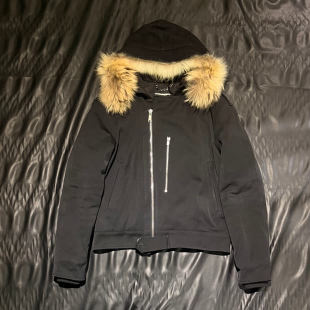 산드로 블랙 퍼 후드 패딩