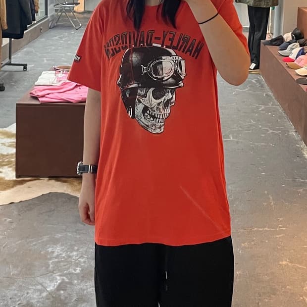 할리데이비슨 스컬 그래픽 오렌지 반팔 H1905