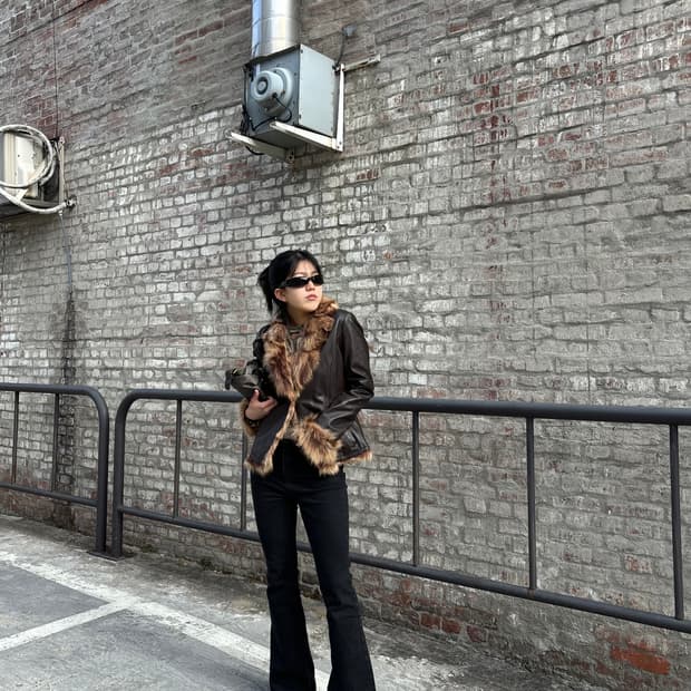 이태리양가죽 레오파드 퍼 트리밍 재킷