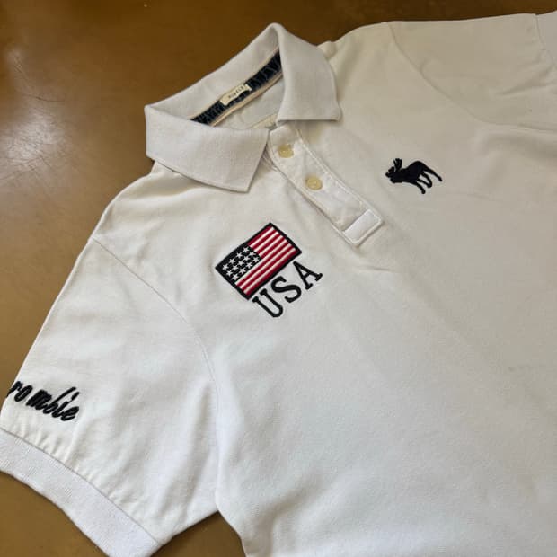 아베크롬비 빅무스 USA 성조기 화이트 반팔 폴로티