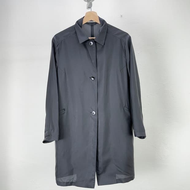 질샌더 블랙 리넨 싱글 브레스티드 버튼 맥 자켓