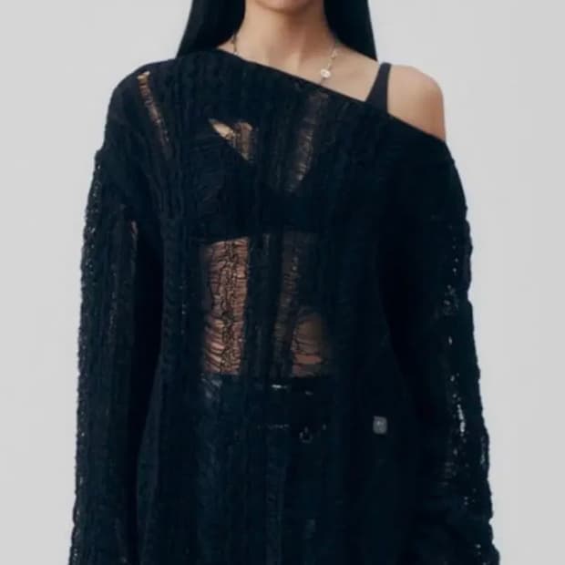 트리밍버드 믹스 데미지 트위스트 니트 (black)