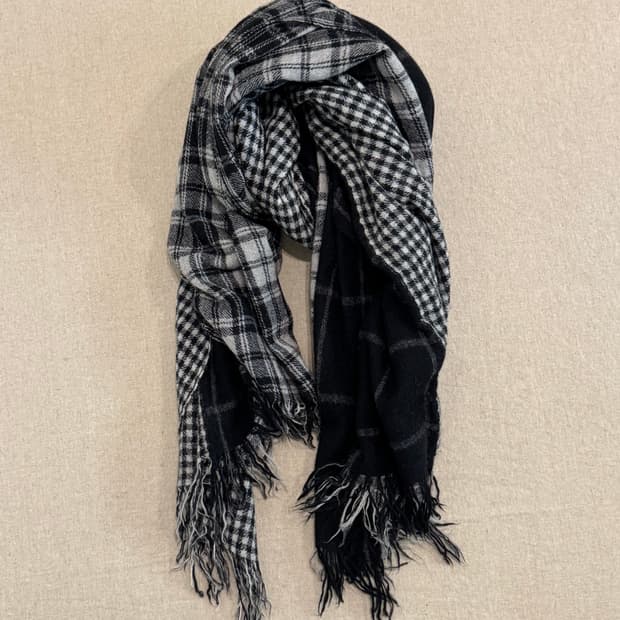 요지야마모토 레이어드 울 체크 머플러