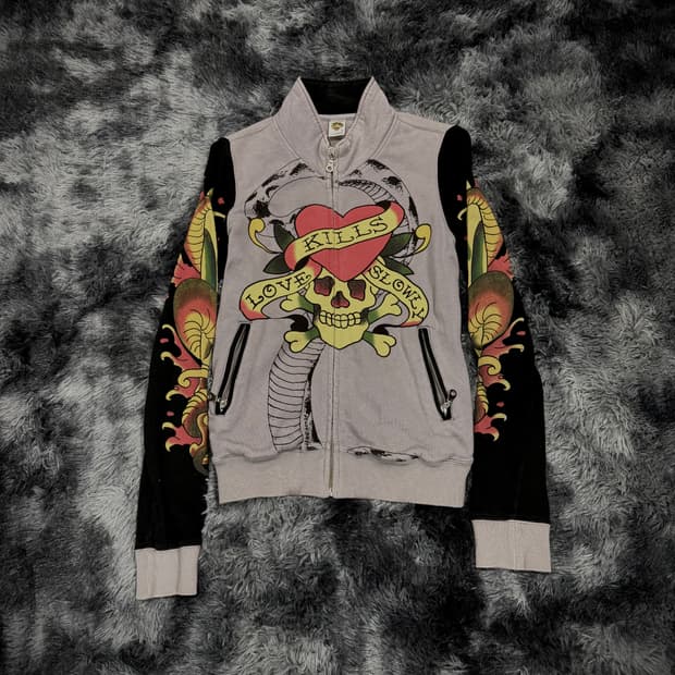 Ed Hardy 올드스쿨 그래픽 스웻 집업