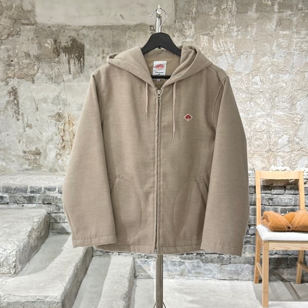 단톤 베이지 로고 투 웨이 집업 후디 자켓