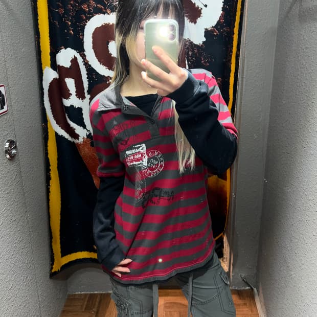 빈티지 스트라이프 레이어드 카라티