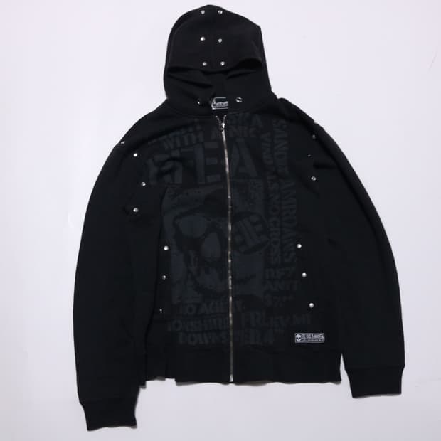 펑크 스컬 프린팅 후드집업