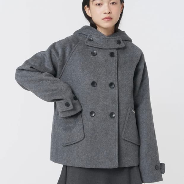 미세키서울 후드 더블 버튼 코트 차콜