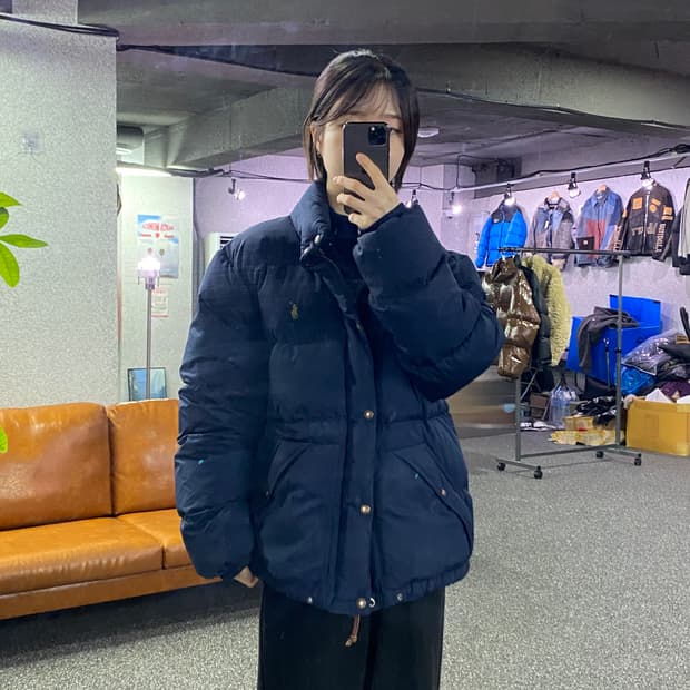 폴로 스몰로고 네이비 구스다운 패딩 B3838