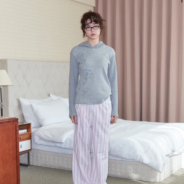 영마일웨어 플라워니트 슬림후디 그레이