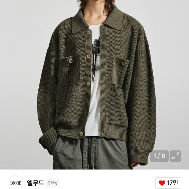 (46)엘무드 페인터 워크 니트 가디건 카키