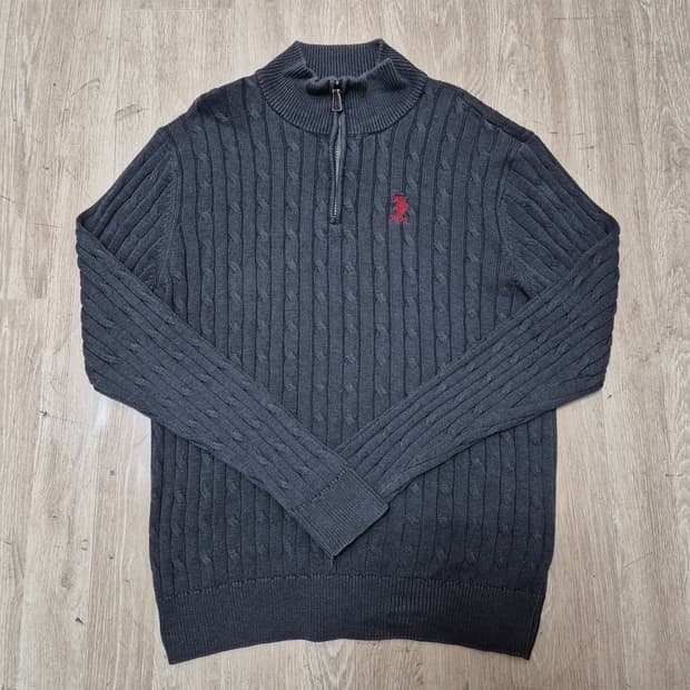 US 폴로 아센 스몰포니 꽈배기 반집업 니트