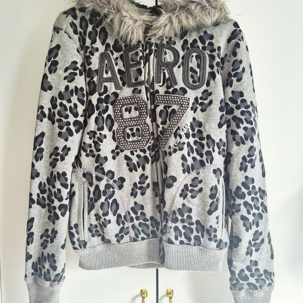 에어로포스테일 AERO 레오파드 울프죠 퍼 후드집업 갸루 빈티지