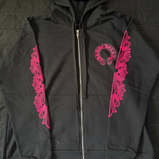 크롬하츠 홀스슈 플로랄 후드 집업 블랙핑크 L