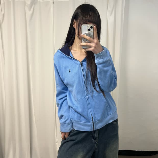 Polo Sky Blue Waffle Hood Zip-up