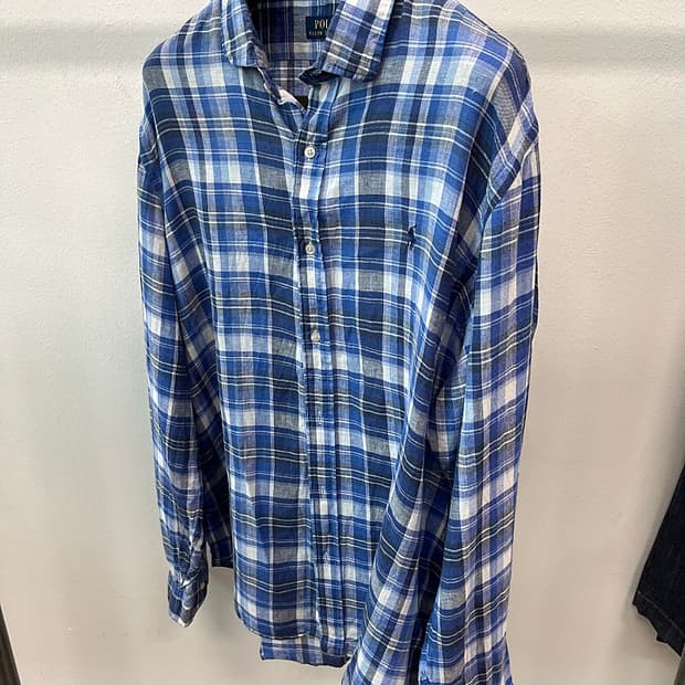 120) 폴로 신형 블루 체크 린넨셔츠