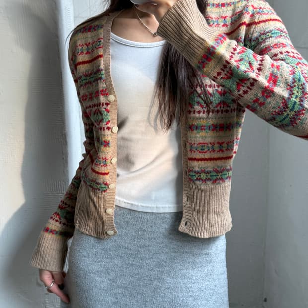 Polo 랄프로렌 90‘s 우먼 페어아일패턴 크롭 가디건