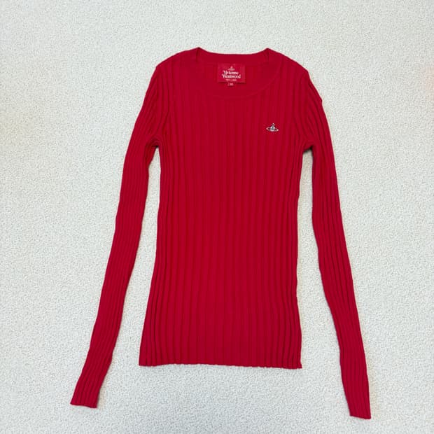 비비안웨스트우드 레드라벨 소프트 골지 크루넥 니트-레드