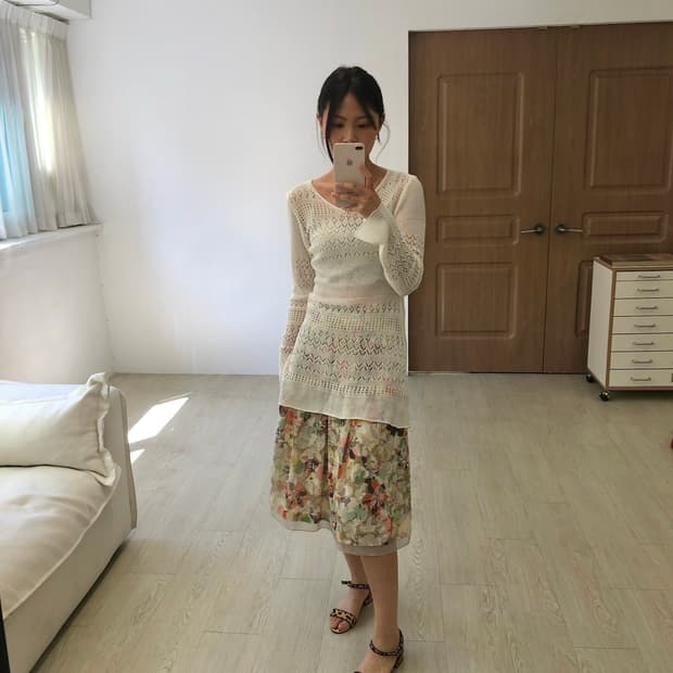 플라워 패턴 빈티지 미디스커트