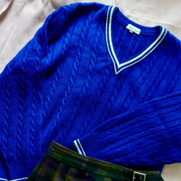 빈티지 브이넥 프레피룩 스웨터 테니스 니트