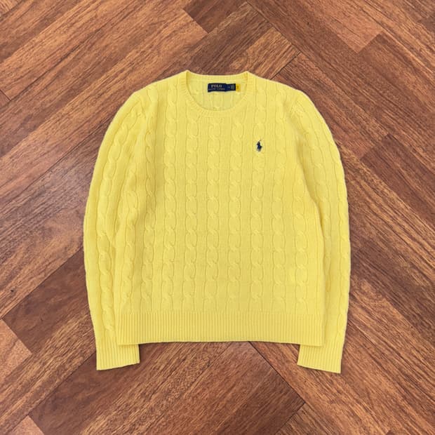 여성용 M(100) 폴로 랄프로렌 옐로우 캐시미어 케이블 라운드 니트 