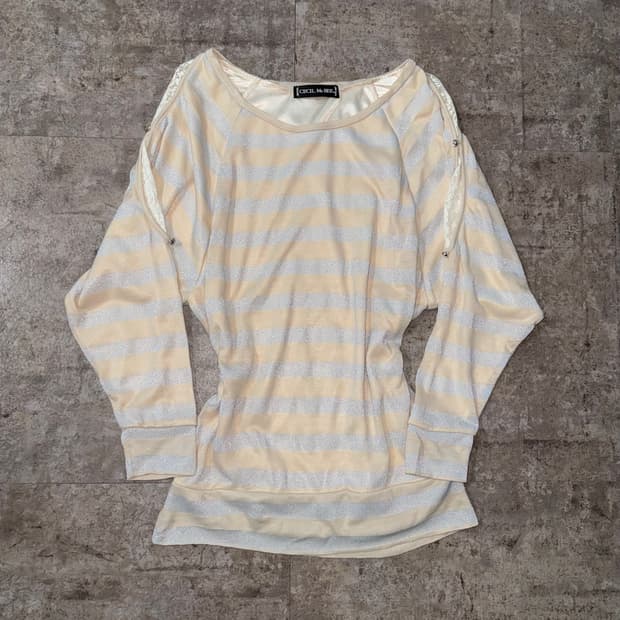 세실맥비 레이스/글리터 스트라이프 패턴 니트