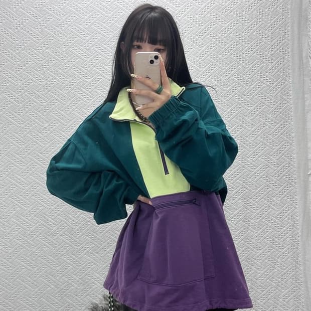 리바이스 레트로 컬러블럭 오버사이즈 반집업 맨투맨 XL C09914