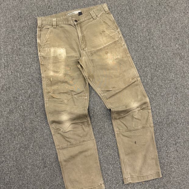 칼하트 빈티지 모스그린 더블니 워크팬츠