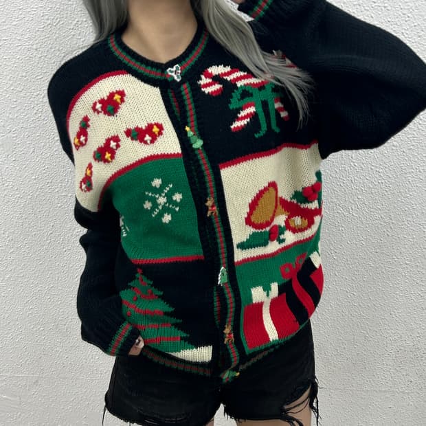 usa 크리스마스 오너먼트 버튼 니트 가디건 M