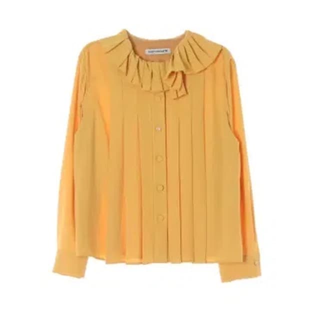 (새상품)럭키슈에뜨 플리츠 러플 카라 블라우스 - 36 Size