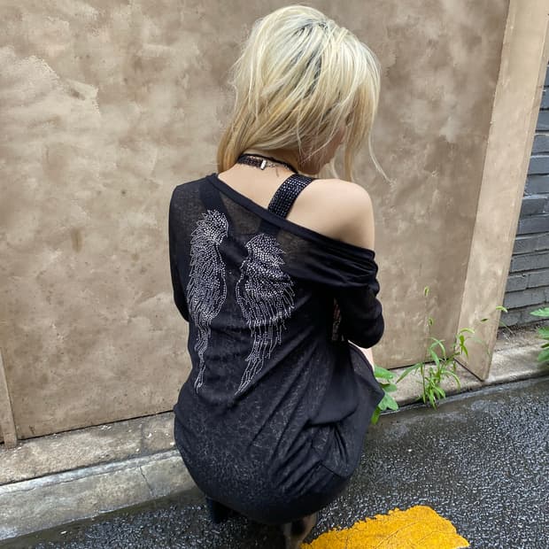 2000s Mood Back Cubic Wings Long Cardiga
