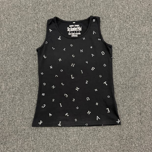 SS) sky bomber mini 빈티지 알파벳 프린팅 슬리브리스