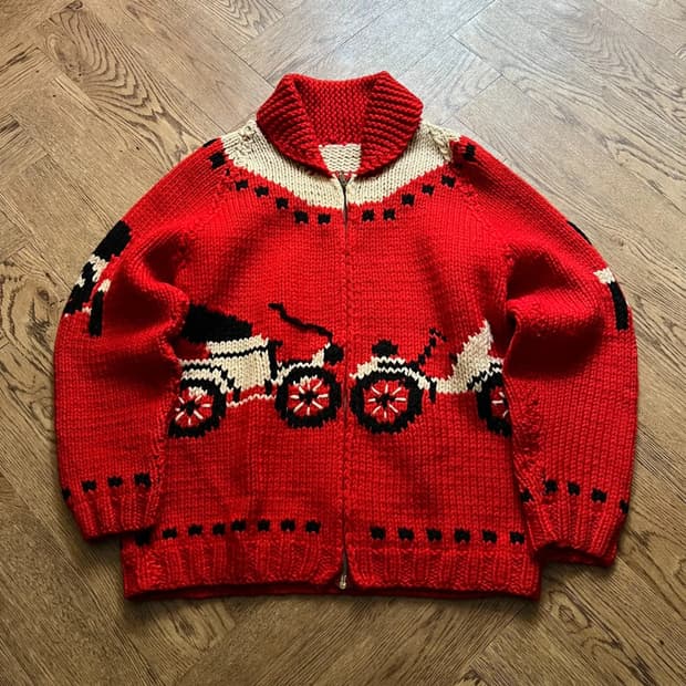 [M]70's USA 빈티지 올드카 레드 집업 코위찬