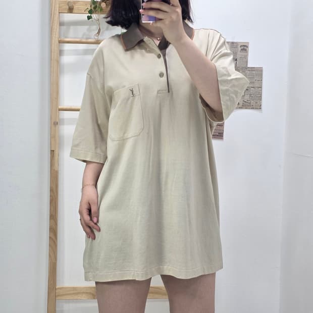 [프립]110/입생로랑 카산드라 로고 카라티 베이지