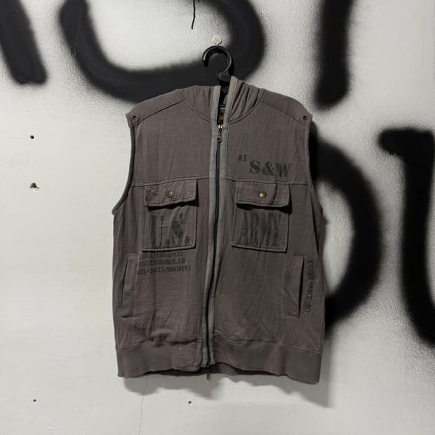 VTG 빈티지 Y2k 스타일 밀리터리 투웨이 집업 후드 베스트