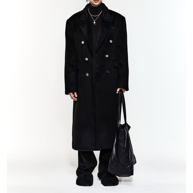 1) 알렌느 더블 브레스티드 알파카 맥시 코트 블랙