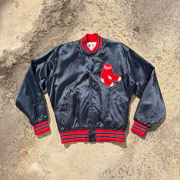 80s USA 펠코 MLB 레드삭스 빈티지 나일론 사틴 바시티 M