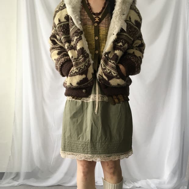 Bear pattern hood cowichan jacket