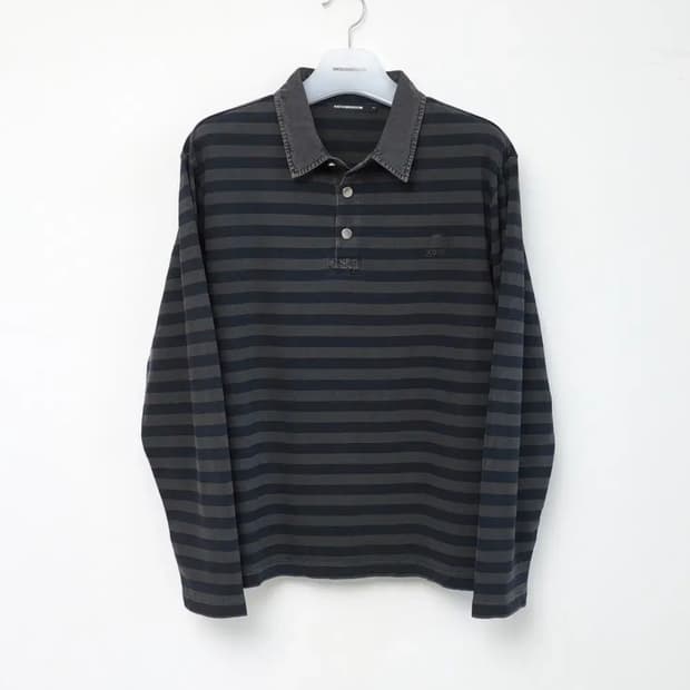[4] 해칭룸 빈티지 스트라이프 폴로 티셔츠 다이드 블루
